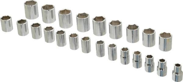 Proto - 23 Piece 1/2" Drive Chrome Finish Socket Set - 6 Points, 10mm to 32mm Range, Metric Measurement Standard - Americas Industrial Supply