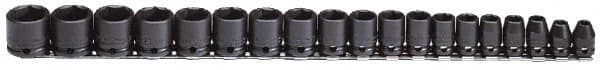 Proto - 19 Piece 3/8" Drive Black Finish Impact Socket Set - 6 Points, 6mm to 24mm Range, Metric Measurement Standard - Americas Industrial Supply