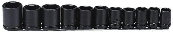 Proto - 11 Piece 1/2" Drive Black Finish Impact Socket Set - 6 Points, 1/2" to 1-1/8" Range, Inch Measurement Standard - Americas Industrial Supply