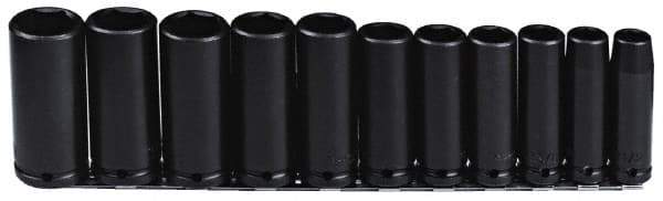 Proto - 11 Piece 1/2" Drive Black Finish Deep Well Impact Socket Set - 6 Points, 1/2" to 1-1/8" Range, Inch Measurement Standard - Americas Industrial Supply