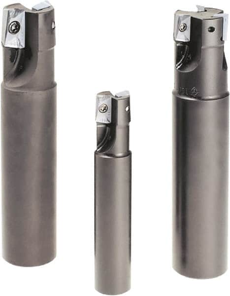 Tungaloy - 1/2" Cut Diam, 0.433" Max Depth of Cut, 5/8" Shank Diam, 3.35" OAL, Indexable Square Shoulder End Mill - ASMT 11T3.. Inserts, Weldon Shank, 90° Lead Angle - Americas Industrial Supply