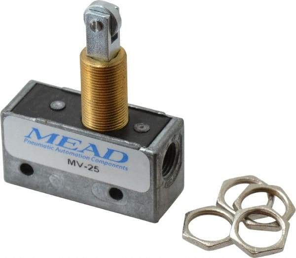 Mead - 0.11 CV Rate, 3 Way Pilot Air Valve - Roller Plunger Actuator - Americas Industrial Supply