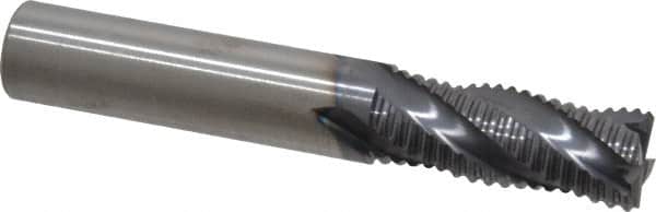 RobbJack - 7/16" Diam, Fine Pitch, 1" LOC, 4 Flute Solid Carbide Roughing Square End Mill - AlTiN Finish, 2-3/4" OAL, 7/16" Shank Diam, Single End, Centercutting, 30° Helix - Americas Industrial Supply