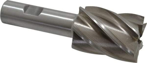 Interstate - 1-7/16", 2" LOC, 3/4" Shank Diam, 4-1/2" OAL, 6 Flute, High Speed Steel Square End Mill - Single End, Uncoated, Spiral Flute, 30° Helix, Right Hand Cut, Right Hand Flute - Americas Industrial Supply