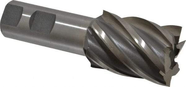 Interstate - 1-1/2", 2" LOC, 1" Shank Diam, 4-1/2" OAL, 6 Flute, High Speed Steel Square End Mill - Single End, Uncoated, Spiral Flute, 30° Helix, Right Hand Cut, Right Hand Flute - Americas Industrial Supply
