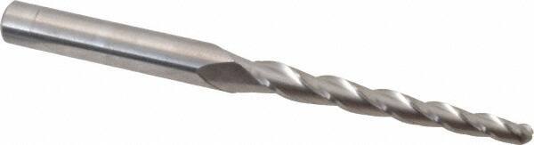 Accupro - 1.5° Taper Angle per Side, 1/8" Small End Diam, 1-1/2" LOC, Solid Carbide 3 Flute Tapered Ball End Mill - 3" OAL, 1/4" Shank Diam - Americas Industrial Supply