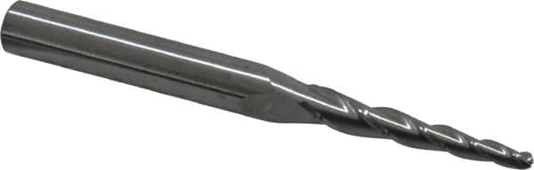 Accupro - 3° Taper Angle per Side, 3/32" Small End Diam, 1" LOC, Solid Carbide 3 Flute Tapered Ball End Mill - 2-1/2" OAL, 1/4" Shank Diam - Americas Industrial Supply
