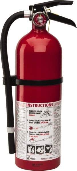 Kidde - 5 Lb, 3-A:40-B:C Rated, Dry Chemical Fire Extinguisher - 4-1/2" Diam x 16.07" High, 195 psi, 18' Discharge in 15 sec, Rechargeable, Seamless Aluminum Cylinder - Americas Industrial Supply