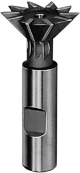 Keo - 1-3/8" Diam x 3/8" Width of Cut, 45° Included Angle, High Speed Steel Dovetail Cutter - 5/8" Shank Diam, 2-1/2" Shank Length, 2-7/8" Overall Length, Weldon Flat, Uncoated - Americas Industrial Supply