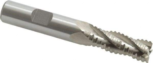 Interstate - 15/32" Diam, 1-1/4" LOC, 4 Flute Cobalt Roughing & Finishing Square End Mill - Uncoated, 3-1/4" OAL, 1/2" Shank Diam, Weldon Shank, 30° Helix, Non-Centercutting - Americas Industrial Supply