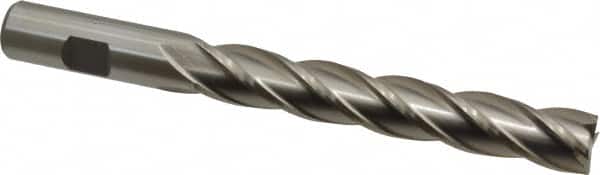 Interstate - 5/8", 4" LOC, 5/8" Shank Diam, 6-1/8" OAL, 4 Flute, High Speed Steel Square End Mill - Single End, Uncoated, Spiral Flute, 30° Helix, Centercutting, Right Hand Cut, Right Hand Flute - Americas Industrial Supply