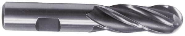 Hertel - 11mm Diam, 1" LOC, 4 Flute Cobalt Ball End Mill - Uncoated, Single End, 2-11/16" OAL, 3/8" Shank Diam - Americas Industrial Supply