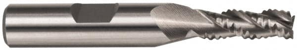 Interstate - 11/32" Diam, Coarse Pitch, 3/4" LOC, 3 Flute Cobalt Roughing Square End Mill - Uncoated, 2-1/2" OAL, 3/8" Shank Diam, Single End, Centercutting - Americas Industrial Supply