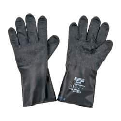 North - Size L (9), 11" Long, 13 mil Thick, Butyl Chemical Resistant Gloves - Textured Finish, Rolled Cuff, Black - Americas Industrial Supply