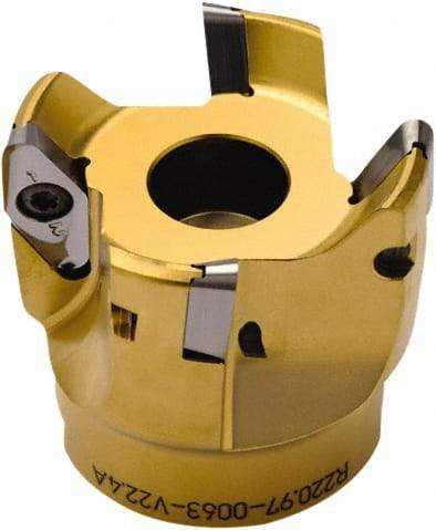 Seco - 4" Cut Diam, 0.394" Max Depth, 1-1/2" Arbor Hole, 5 Inserts, VPGX 2206 Insert Style, Indexable Copy Face Mill - 25,000 Max RPM, 2-1/4 High, Through Coolant - Americas Industrial Supply