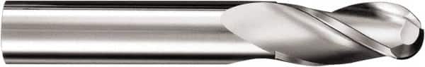 SGS - 3/8" Diam, 1/2" LOC, 3 Flute Solid Carbide Ball End Mill - TiB2 Finish, Single End, 4" OAL, 3/8" Shank Diam, Spiral Flute - Americas Industrial Supply