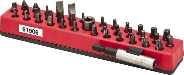 Proto - 38 Piece, Screwdriver Insert Bit Set - #0, #1, #2, #3 & Reduced Dia: #2 Phillips, T6 to T40 Torx, #1 & #2 Pozidriv, #0, #1, #2 & #3 Square Recess, 4F-5R, 6F-8R, 8F-10R, 10F-12R, 12F-14R & 14F-16R Slotted - Americas Industrial Supply