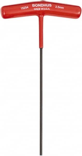 Bondhus - 2.5mm Hex, T-Handle Cushion Grip, Hex Key - 9" OAL, Metric System of Measurement - Americas Industrial Supply
