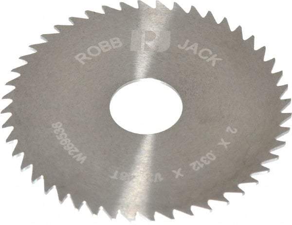 RobbJack - 2" Diam x 0.0312" Blade Thickness x 1/2" Arbor Hole Diam, 48 Tooth Slitting and Slotting Saw - Arbor Connection, Right Hand, Uncoated, Solid Carbide, Concave Ground - Americas Industrial Supply