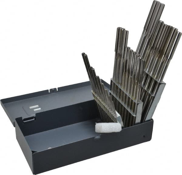 Made in USA - 1/16" to 1/2", Chucking Reamer Set - Straight Flute, Right Hand Cut, 29 Pieces - Americas Industrial Supply