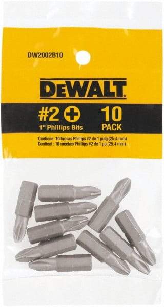 DeWALT - #2, Tip Phillips Screwdriver Bit - 1/4" Drive, 1" OAL - Americas Industrial Supply