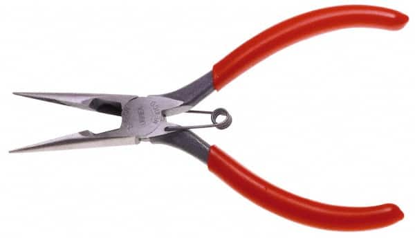 Urrea - 6-3/4" OAL, 1-1/2" Jaw Length x 47/64" Jaw Width, Long Nose Side Cutting Needle Nose Pliers - Serrated Jaw, Chain Nose Head, Rubber Grip Handles, with Spring - Americas Industrial Supply