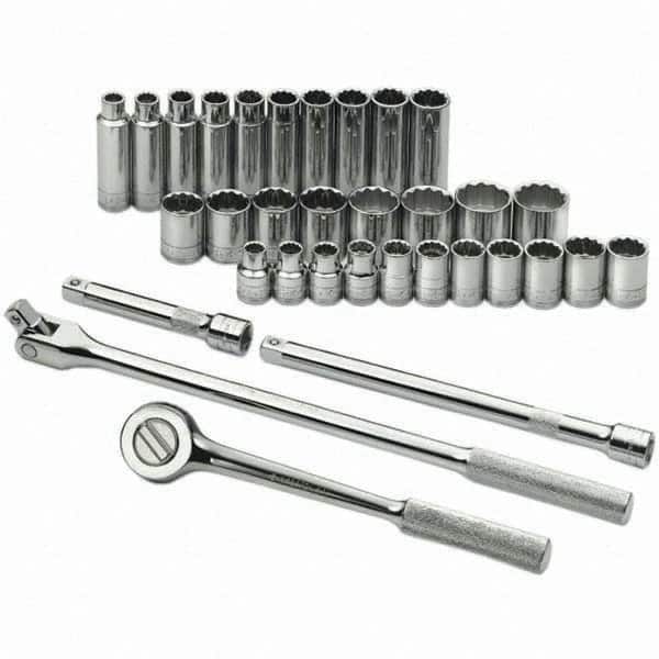 SK - 1/2" Drive Standard Deep Socket Set - 10 to 28mm, Metric Measurement Standard - Americas Industrial Supply