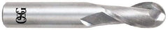 OSG - 9/16" Diam, 1-1/8" LOC, 2 Flute Solid Carbide Ball End Mill - Uncoated, Single End, 3-1/2" OAL, 9/16" Shank Diam, Spiral Flute - Americas Industrial Supply
