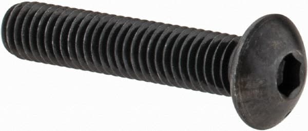 Made in USA - M5x0.80 Metric Coarse Hex Socket Drive, Button Screw - Alloy Steel, Black Oxide Finish, Fully Threaded, 25mm Length Under Head - Americas Industrial Supply