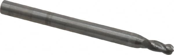 OSG - 3/32" Diam, 3/16" LOC, 4 Flute Solid Carbide Ball End Mill - Uncoated, Single End, 1-1/2" OAL, 1/8" Shank Diam, Spiral Flute - Americas Industrial Supply