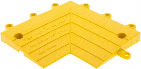 Wearwell - 0.75' Long x 0.5' Wide x 7/8" Thick, Anti-Fatigue Modular Matting Corner Ramp Edge - Male, 2 Interlocking Sides, Yellow, For Dry & Wet Areas, Series 564 - Americas Industrial Supply