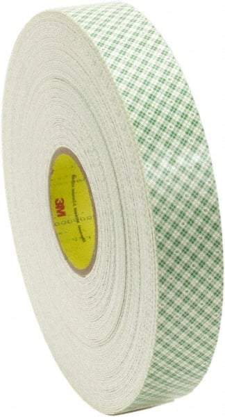 3M - 1/2" x 36 Yd Acrylic Adhesive Double Sided Tape - 62 mil Thick, Off-White, Foam Liner - Americas Industrial Supply