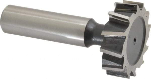 Interstate - 1-1/4" Diam x 3/8" Face Width, High Speed Steel, 14 Teeth, Shank Connection Woodruff Keyseat Cutter - Uncoated, 2-3/8" OAL x 1/2" Shank, Staggered Teeth, ANSI 1210, Old Standard E - Americas Industrial Supply
