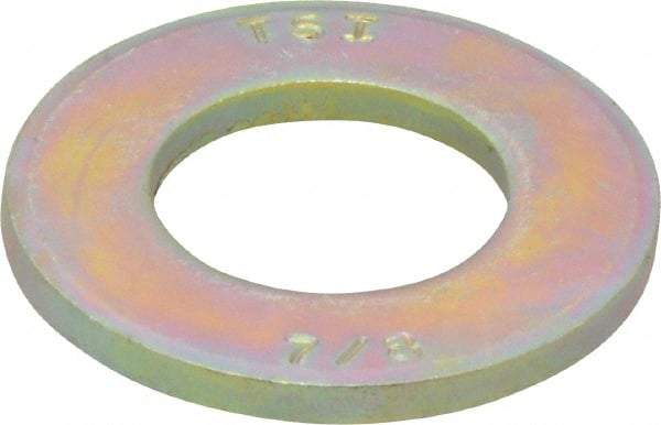 Made in USA - 7/8" Screw, Grade 8 Alloy Steel SAE Flat Washer - 15/16" ID x 1-3/4" OD, 0.16" Thick, Zinc Yellow Dichromate Finish - Americas Industrial Supply