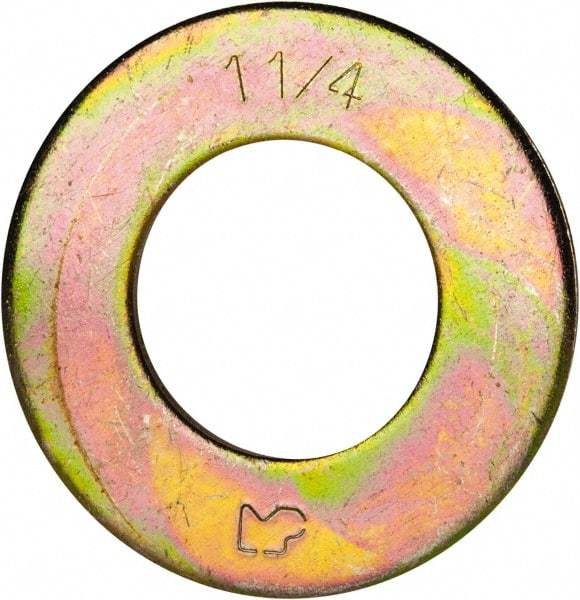 Made in USA - 1-1/4" Screw, Grade 8 Alloy Steel SAE Flat Washer - 1-3/8" ID x 2-1/2" OD, 0.16" Thick, Zinc Yellow Dichromate Finish - Americas Industrial Supply