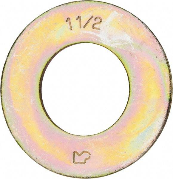 Made in USA - 1-1/2" Screw, Grade 8 Alloy Steel SAE Flat Washer - 1-9/16" ID x 3" OD, 0.213" Thick, Zinc Yellow Dichromate Finish - Americas Industrial Supply