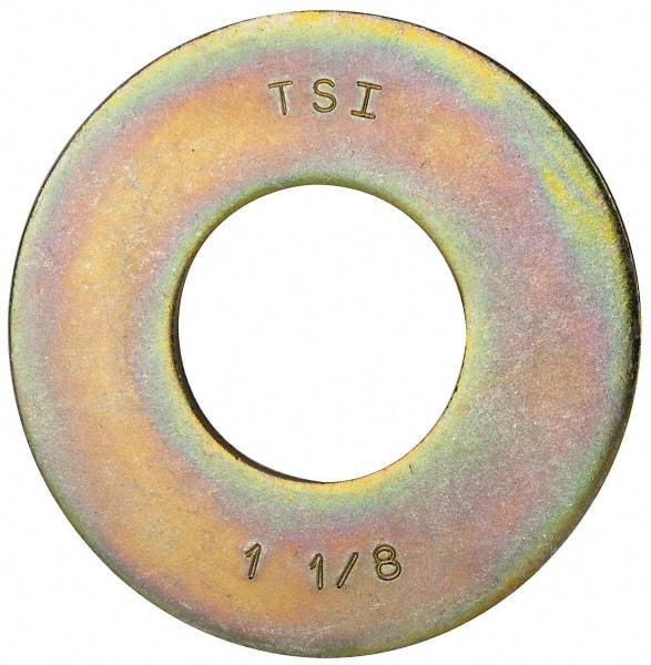 Made in USA - 1-1/8" Screw, Grade 8 Alloy Steel USS Flat Washer - 1.243" ID x 2.78" OD, 0.192" Thick, Zinc Yellow Dichromate Finish - Americas Industrial Supply