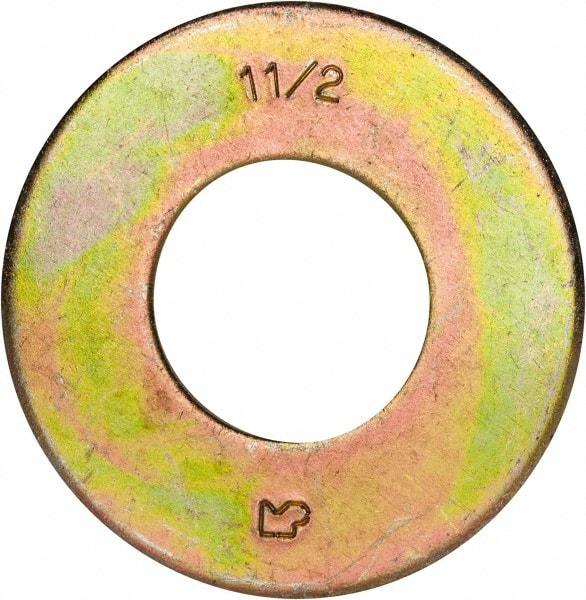 Made in USA - 1-1/2" Screw, Grade 8 Alloy Steel USS Flat Washer - 1.615" ID x 3.545" OD, 0.213" Thick, Zinc Yellow Dichromate Finish - Americas Industrial Supply