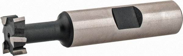 Interstate - 9/16" Cut Diam, 15/64" Cut Width, 17/64" Neck Diam, 1/2" Shank Diam, 2-19/32" OAL, High Speed Steel T-Slot Cutter - TiN Finish, 1/4" Bolt, 1-13/16" Shank Length, Staggered Teeth - Americas Industrial Supply