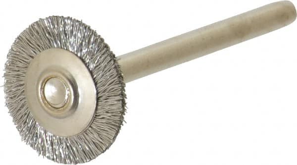 Anderson - 5/8" OD, 1/8" Shank Diam, Crimped Stainless Steel Wheel Brush - 0.005" Filament Diam, 25,000 RPM - Americas Industrial Supply