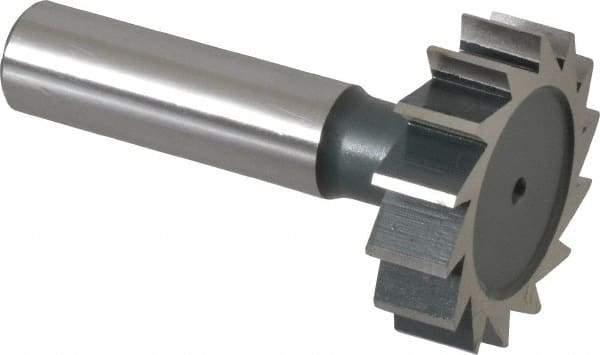 Interstate - 1-3/8" Diam x 3/8" Face Width, High Speed Steel, 14 Teeth, Shank Connection Woodruff Keyseat Cutter - Uncoated, 2-3/8" OAL x 1/2" Shank, Straight Teeth, ANSI 1211, Old Standard F - Americas Industrial Supply