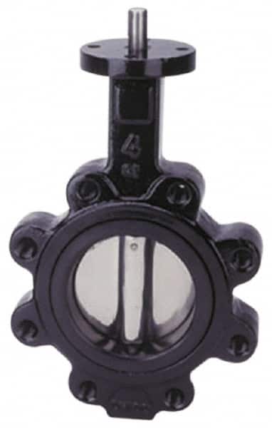 Apollo - 6" Pipe, Lug Butterfly Valve - Bare Stem Handle, Cast Iron Body, Buna-N Seat, 200 WOG, PTFE Disc, Stainless Steel Stem - Americas Industrial Supply
