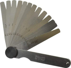 Starrett - 13 Piece, 0.03 to 0.5mm Tapered Feeler Gage Set - 77mm Long x 7 to 12.7mm Wide (Tapered), Tempered Steel - Americas Industrial Supply