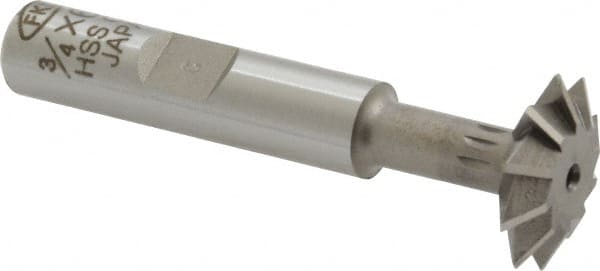 Interstate - 3/4° 3/4" Cut Diam, 3/16" Cut Width, 3/8" Shank, Cobalt Double-Angle Cutter - Americas Industrial Supply