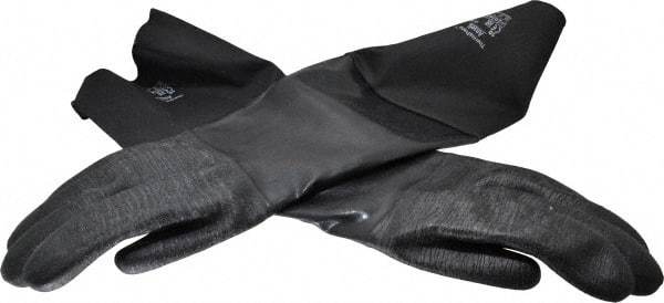 Ansell - Size XL (10), 26" Long, 85 mil Thick, Supported, Neoprene Chemical Resistant Gloves - Textured Finish, Fleece/Jersey Lined, Gauntlet Cuff, ANSI Abrasion Level 3, ANSI Cut Level 2, Black, FDA Approved - Americas Industrial Supply