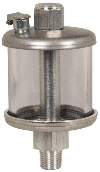 LDI Industries - 1 Outlet, Polymer Bowl, 0.47 L No Flow Control Oil Reservoir - 1/2 NPTF Outlet, 3-1/2" Diam x 6-5/8" High, 60°C Max - Americas Industrial Supply