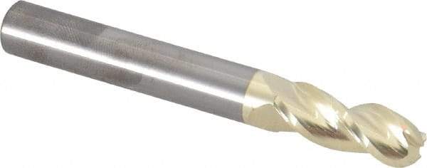 Accupro - 5/16" Diam, 13/16" LOC, 3 Flute Solid Carbide Ball End Mill - ZrN Finish, Single End, 2-1/2" OAL, 5/16" Shank Diam, Spiral Flute - Americas Industrial Supply