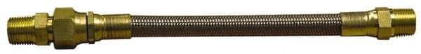 Made in USA - 12" OAL, 5/16" ID, 2,500 Max psi, Flexible Metal Hose Assembly - 3/8" Fitting, Male Pipe Union x Male Pipe End Connections, Stainless Steel Fitting, 304 Stainless Steel Braid over PTFE Hose - Americas Industrial Supply