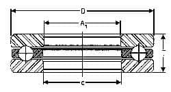 INA Bearing - 1-7/8" Inside x 3-7/32" Outside Diam, 13/16" Thick, Steel Ball Thrust Bearing - 17,500 Lbs. Static Capacity, 6,900 Max Pressure x Velocity - Americas Industrial Supply