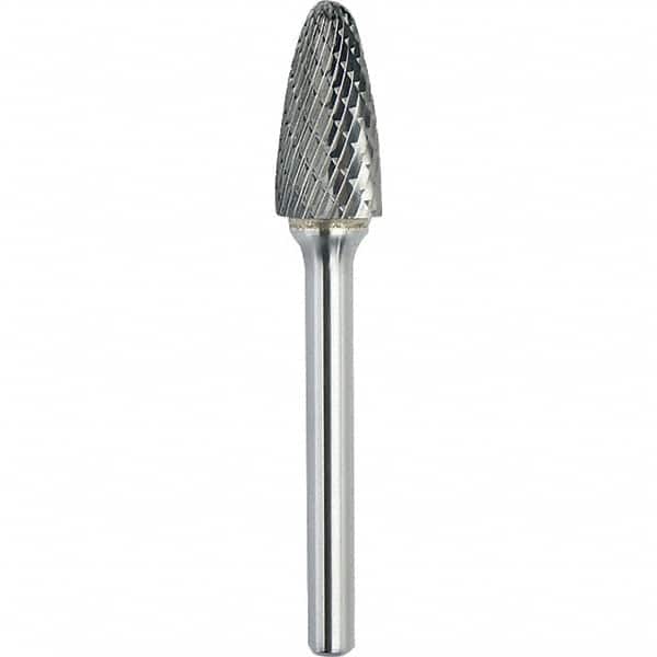 Made in USA - 1-1/4" Cut Diam, 3/8" Shank Diam, Tree with Radius Head Double Cut Burr - Carbide, 2" LOC, 3-3/4" OAL - Americas Industrial Supply